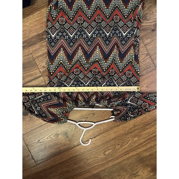 Win-Win Bell Sleeve Off Shoulder Chevron Print Multi Colored Tunic Blouse L/XL - Picture 5 of 7